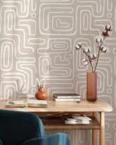 Beige Minimalist Lines Wallpaper